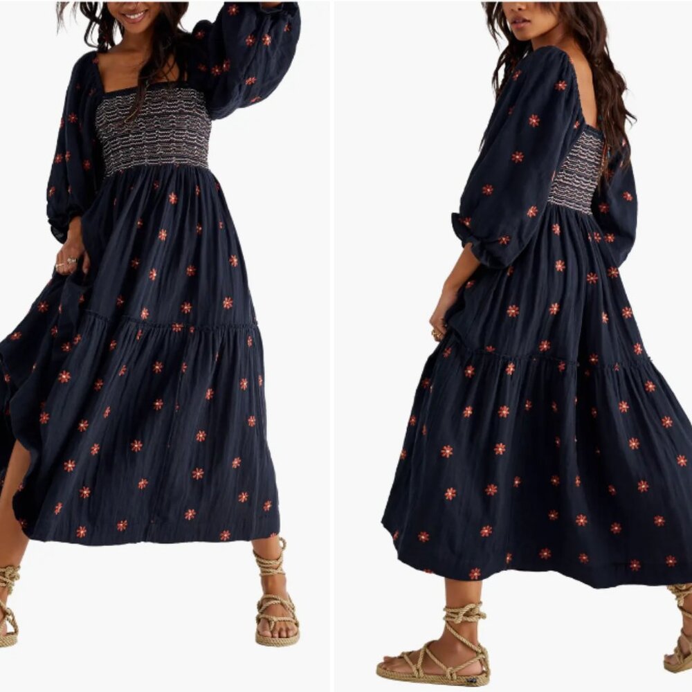 Free People Dahlia Embroidered Maxi Dress Size S